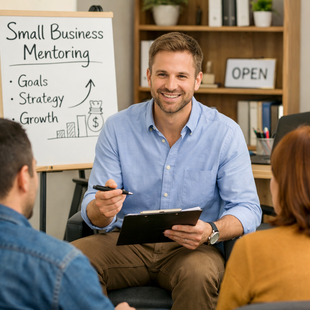 Small business mentoring with a white male 35 year therapistcoach